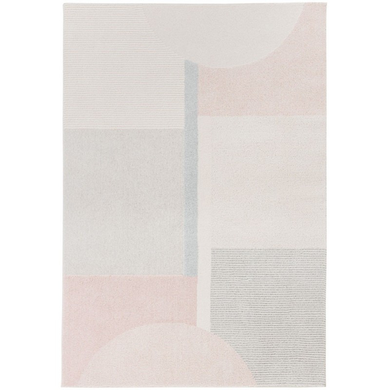 Tapis de salon motifs géométriques écru, rose, bleu, gris pastel Light - TAPIS CHIC COLLECTION