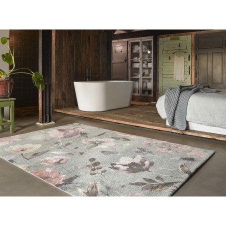 Tapis de salon motif floral Summer breeze menthe gris Tapis de salon motif floral Summer breeze menthe gris