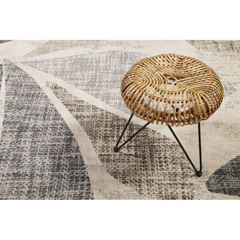 Tapis de salon moderne à motif feuille Leaf gris et taupe