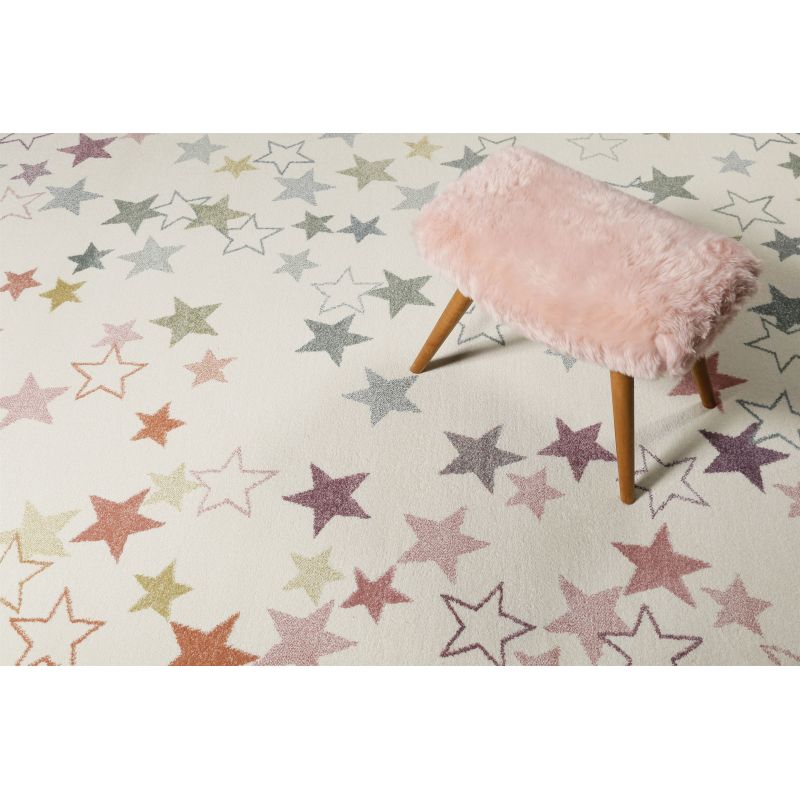 Tapis chambre enfant etoile Esterya beige et rose