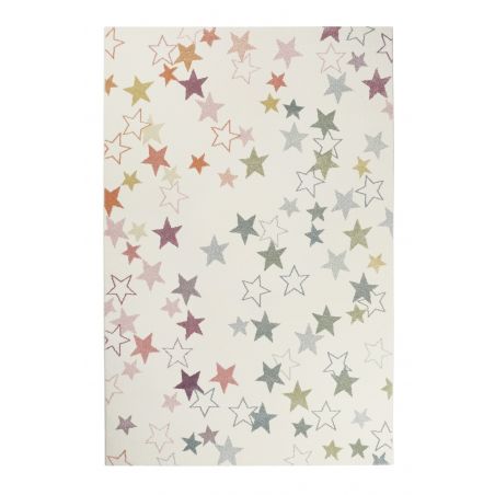 Tapis chambre enfant etoile Esterya beige et rose