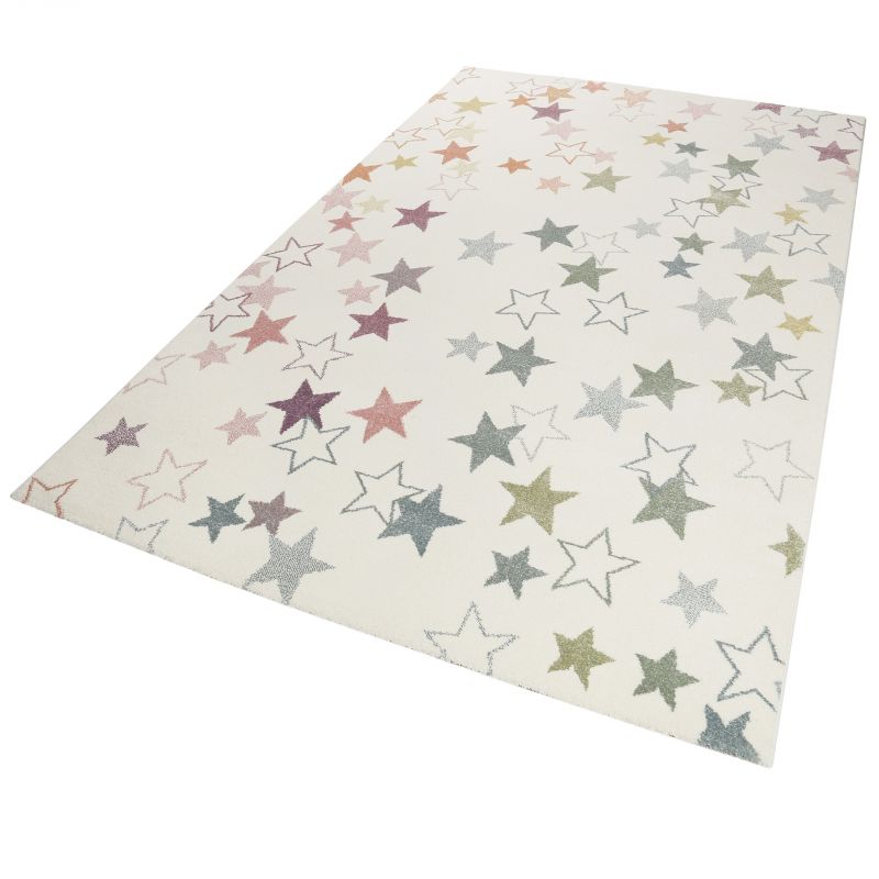 Tapis chambre enfant etoile Esterya beige et rose