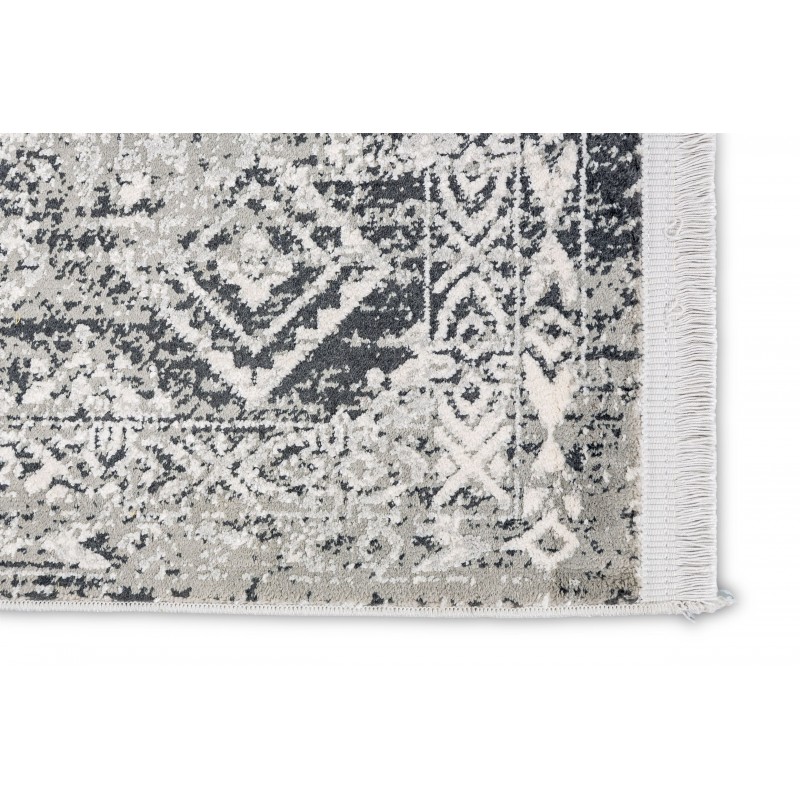 Tapis Vintage Positano Noir et gris motifs anciens en viscose et acrylique