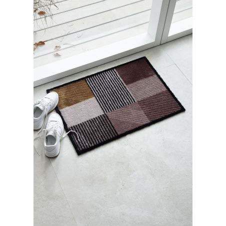 Tapis d'Entrée Original Manhattan Rose Bordeaux Ocre lavable