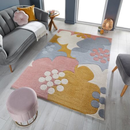 Tapis de salon à motifs fleuris Retro Floral ocre Tapis de salon à motifs fleuris Retro Floral ocre