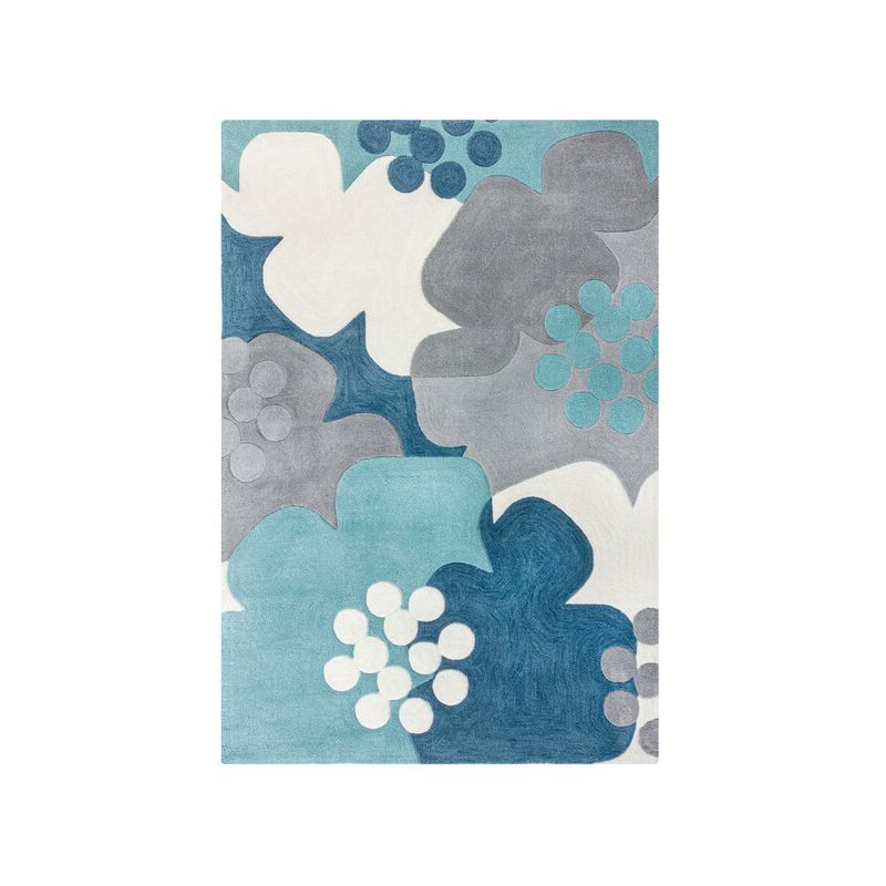 Tapis de salon à motifs fleuris Retro Floral bleu