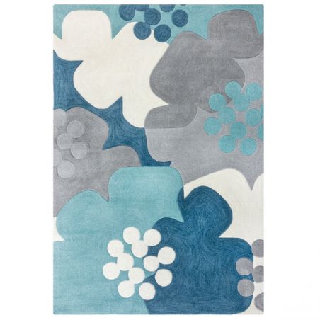 Tapis de salon à motifs fleuris Retro Floral bleu