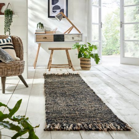 Tapis moderne en jute et laine noire Idris Tapis moderne en jute et laine noire Idris