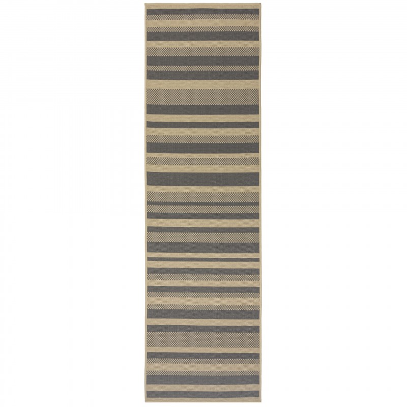 Tapis exterieur interieur à lignes gris beige Stripe - FLAIR RUGS