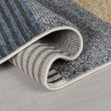 Tapis de salon à motifs géométriques Brix bleu et ocre Tapis de salon à motifs géométriques Brix bleu et ocre