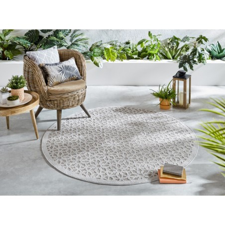 Tapis d'extérieur rond à motifs Argento Silver Tapis d'extérieur rond à motifs Argento Silver