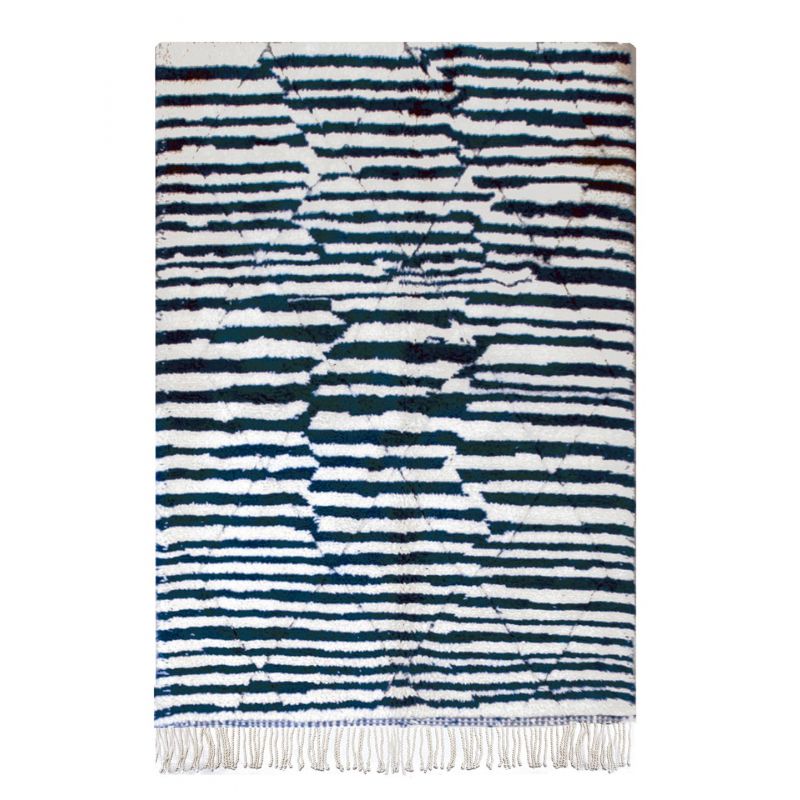 Tapis berbère authentique Bahia pure laine fait main lignes Bleu et blanc - AFKliving