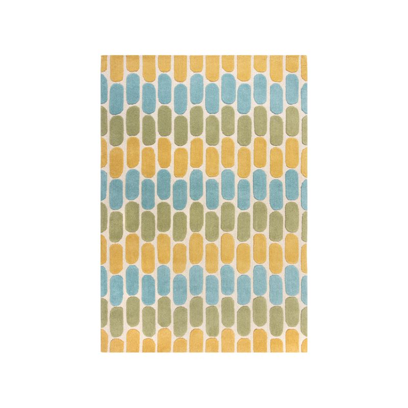 Tapis de salon pure laine vert jaune et bleu radiance fossil
