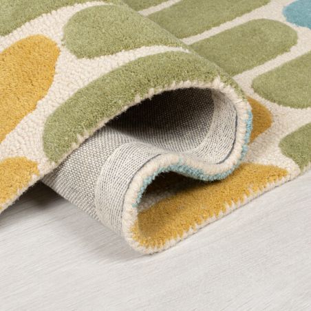 Tapis de salle à manger 100% laine vert jaune et bleu radiance fossil Tapis de salle à manger 100% laine vert jaune et bleu radiance fossil