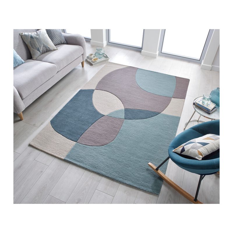 Tapis de salon 100% laine bleu radiance glow