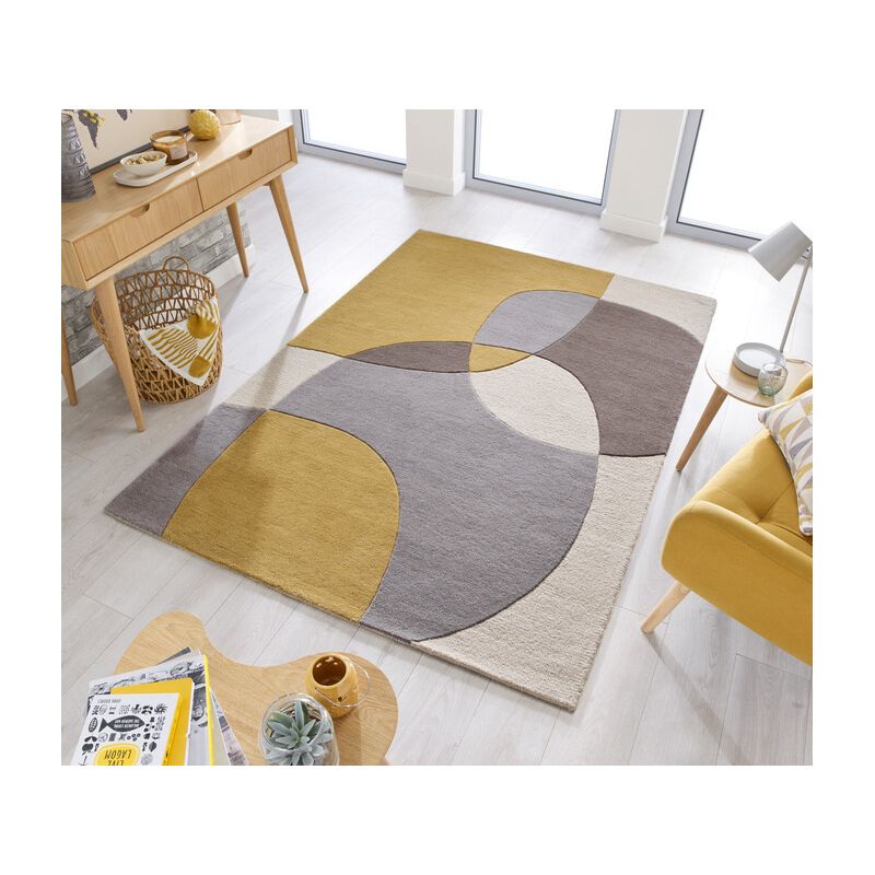 Tapis de salon en fibres synthétiques ocre et gris radiance glow