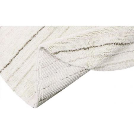 Tapis rond en laine lavable en machine blanc à bandes multicolores Arona Tapis rond en laine lavable en machine blanc à bandes multicolores Arona