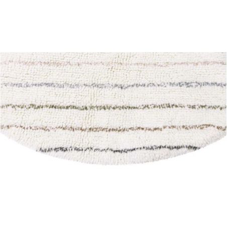 Tapis rond en laine lavable en machine blanc à bandes multicolores Arona Tapis rond en laine lavable en machine blanc à bandes multicolores Arona