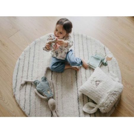 Tapis rond en laine lavable en machine blanc à bandes multicolores Arona Tapis rond en laine lavable en machine blanc à bandes multicolores Arona