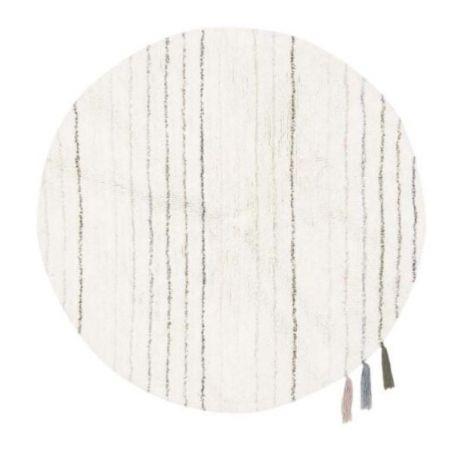 Tapis rond en laine lavable en machine blanc à bandes multicolores Arona Tapis rond en laine lavable en machine blanc à bandes multicolores Arona