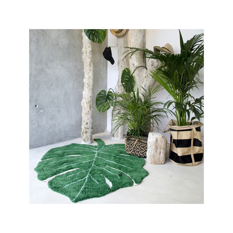 Tapis enfant Monstera Vert en coton par Lorena Canals