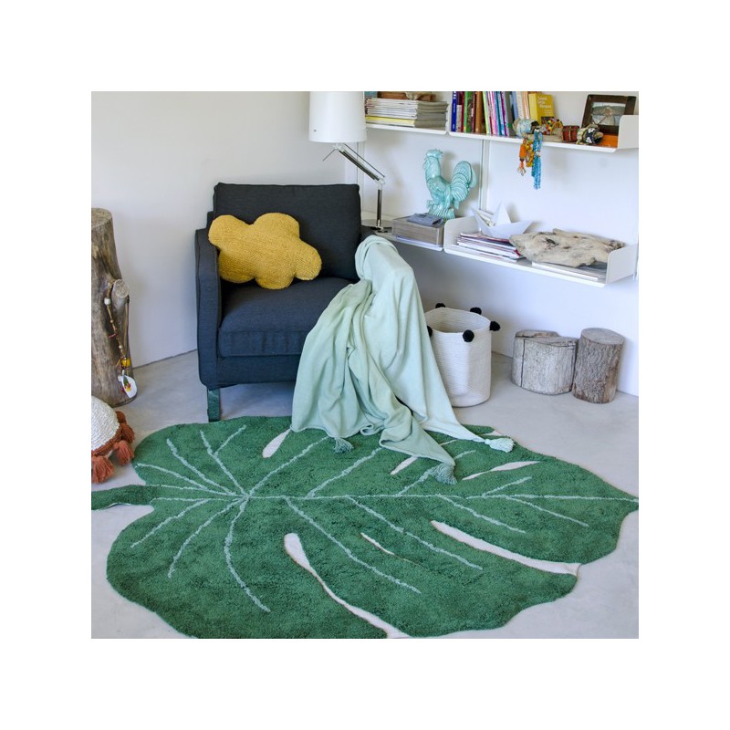 Tapis enfant Monstera Vert en coton par Lorena Canals