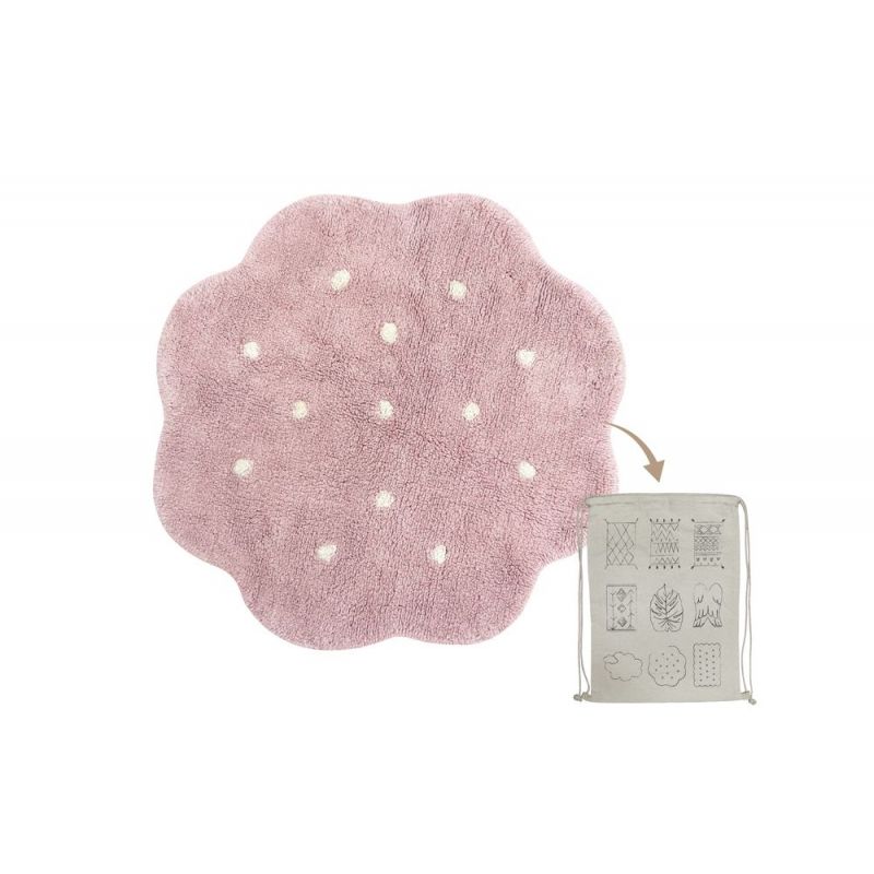 Tapis fille Lavable Mini Biscuit Rond Rose poudré