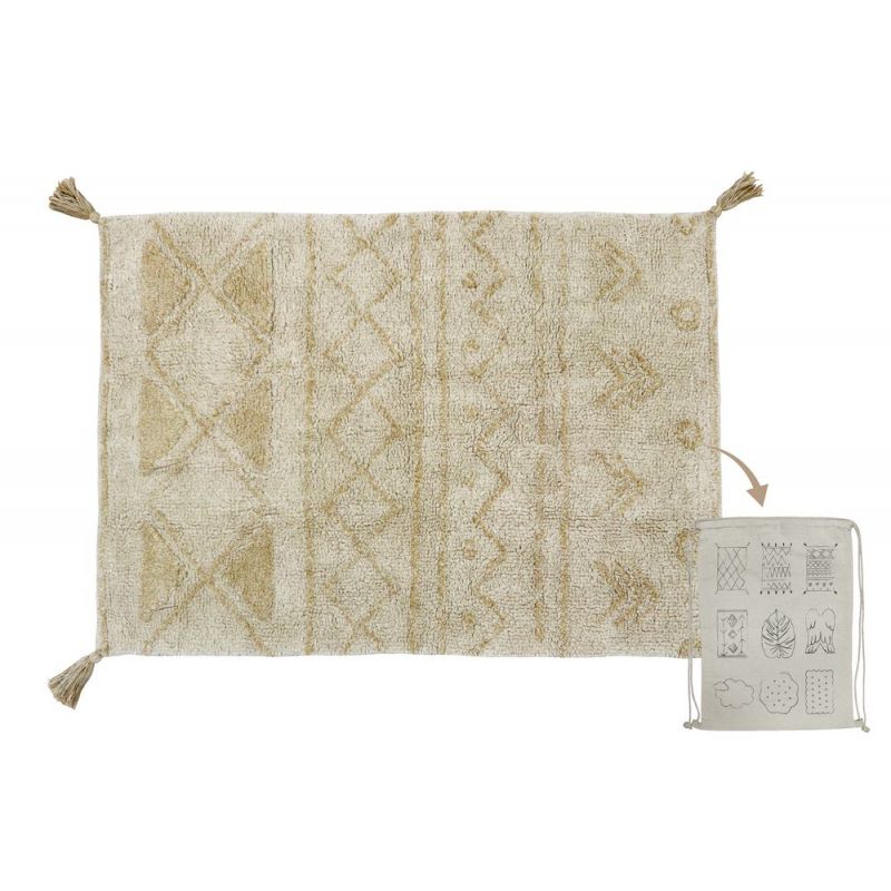 Tapis enfant Lavable Tribu blanc et beige