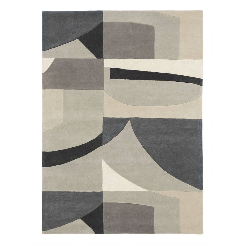 Tapis en laine formes géométrique en laine gris, noir et crème Bodega Stone