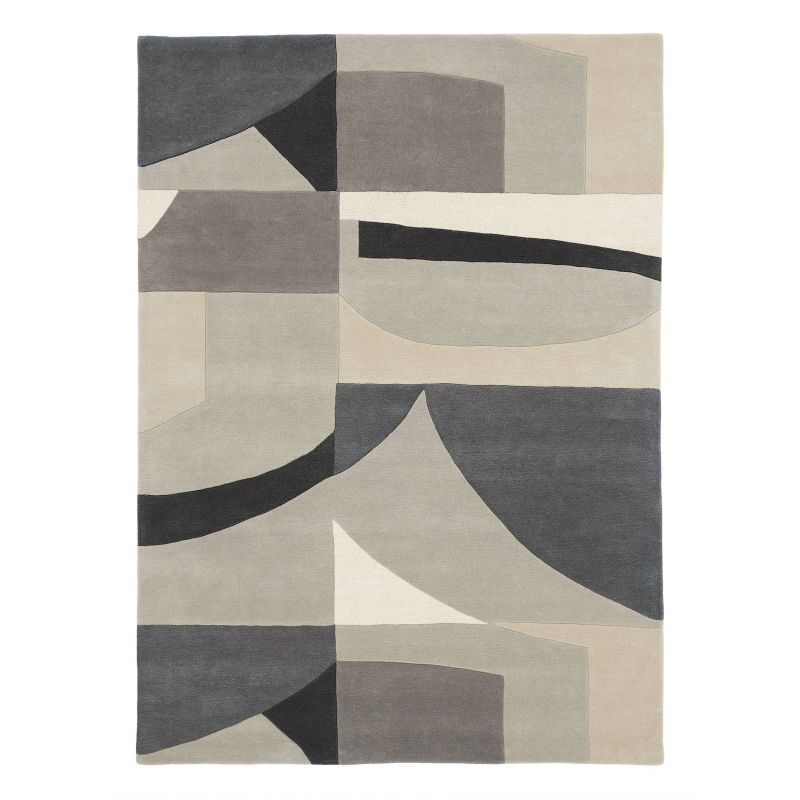 Tapis en laine formes géométrique gris, noir et crème Bodega Stone - Harlequin