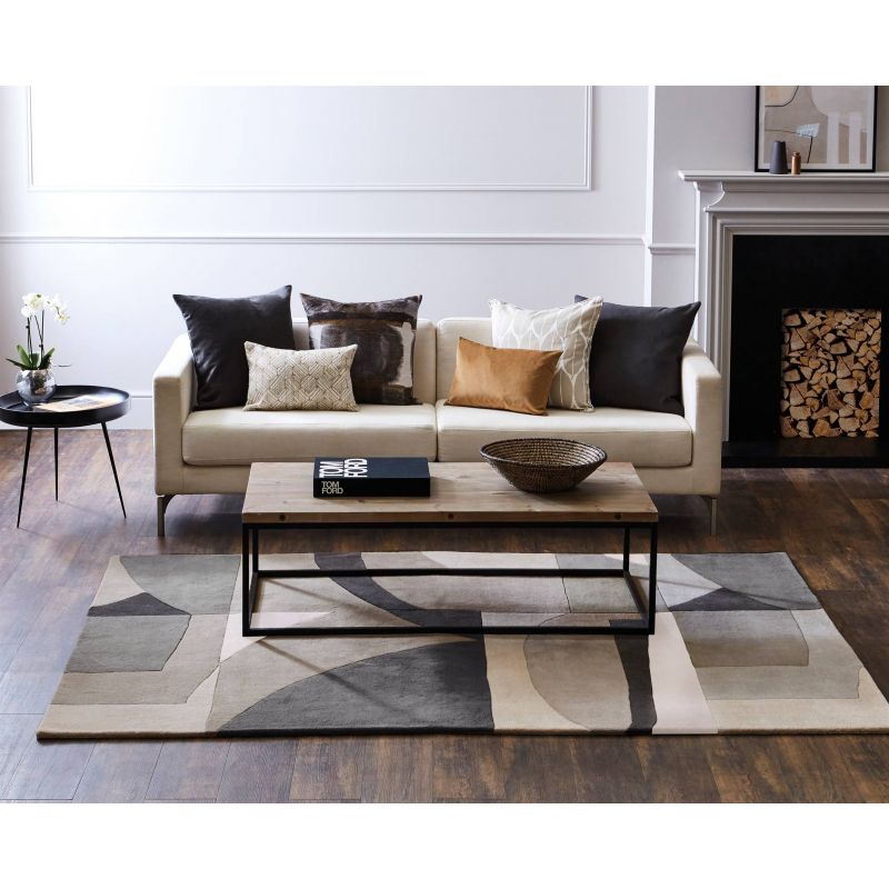 Tapis en laine formes géométrique en laine gris, noir et crème Bodega Stone