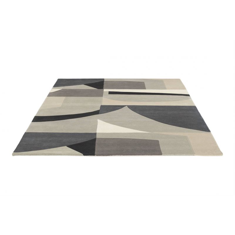 Tapis en laine formes géométrique en laine gris, noir et crème Bodega Stone