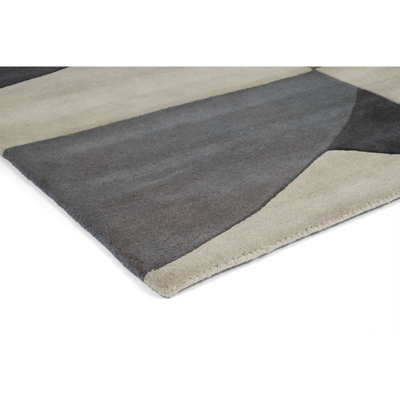 Tapis en laine formes géométrique en laine gris, noir et crème Bodega Stone