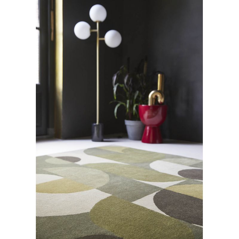 Tapis de salon haut de gamme pure laine Cosmo nuances de vert