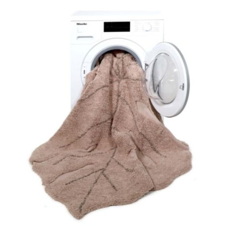 Tapis lavable Feuille Monstera rose nude en Coton