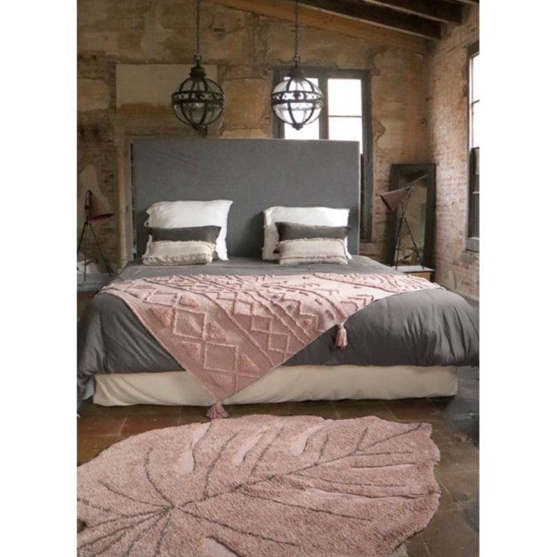 Tapis chambre d'enfant Feuille Monstera rose nude en Coton