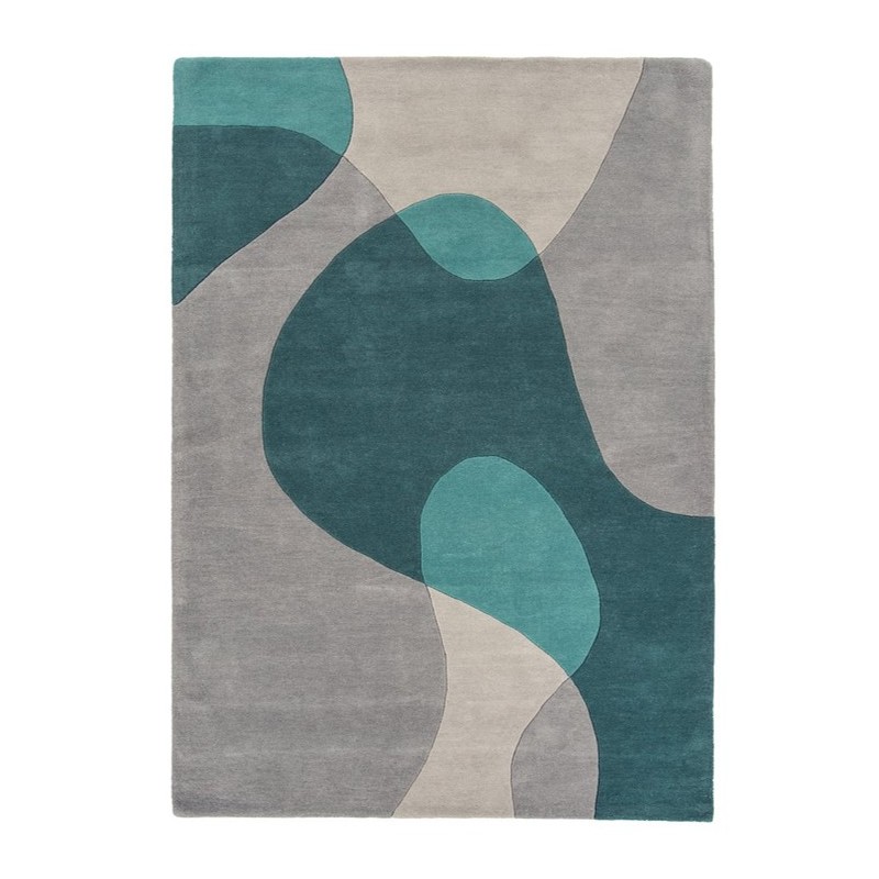 Tapis de Salon original moderne pure laine Medley Gris et Bleu Teal