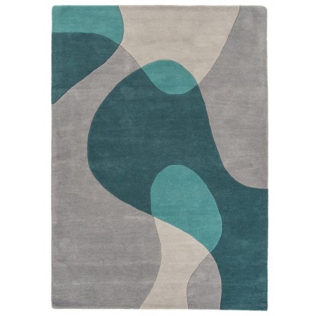 Tapis de Salon original moderne pure laine Medley Gris et Bleu Teal