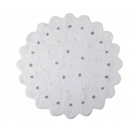 Tapis de chambre Lavable Biscuit Rond Blanc