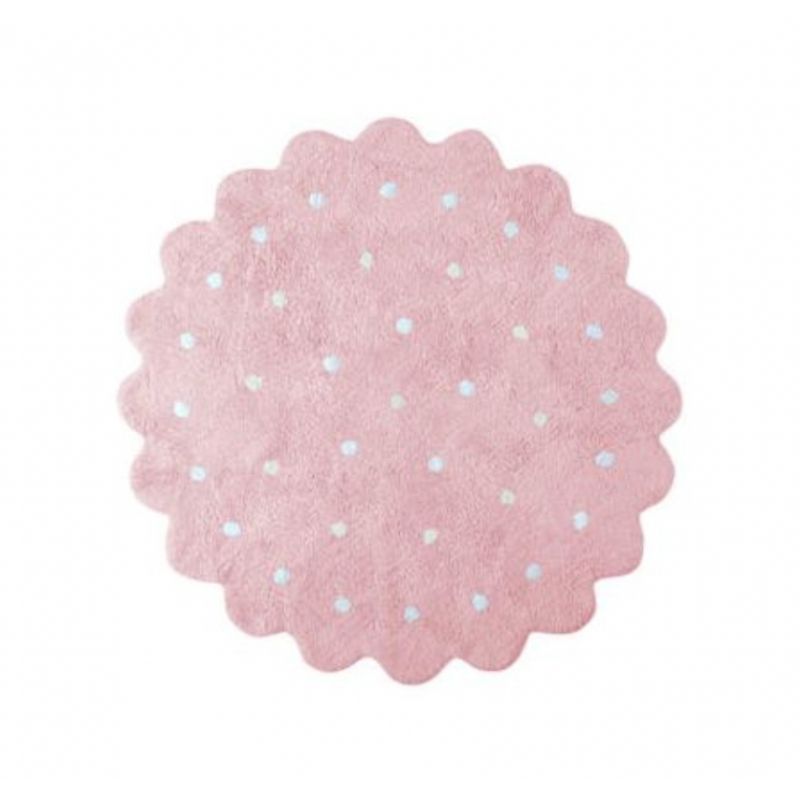 Tapis chambre Lavable Biscuit Rond Rose