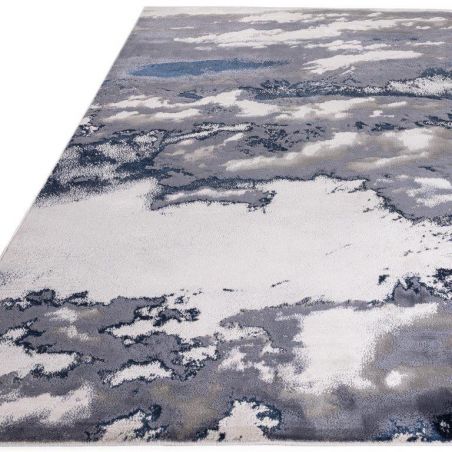 Tapis de salon contemporain polyester Angara Storm bleu, gris foncé et gris clair Tapis de salon contemporain polyester Angara Storm bleu, gris foncé et gris clair