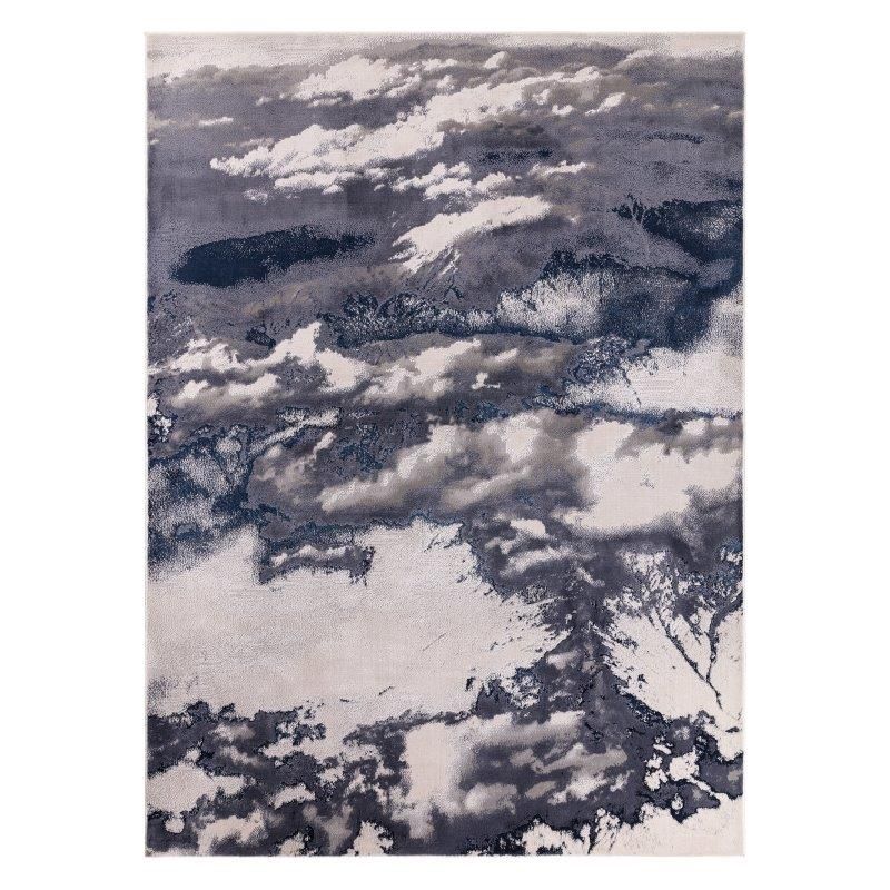 Tapis de salon contemporain polyester Storm bleu, gris foncé et gris clair Angara - JOSEPH LEBON