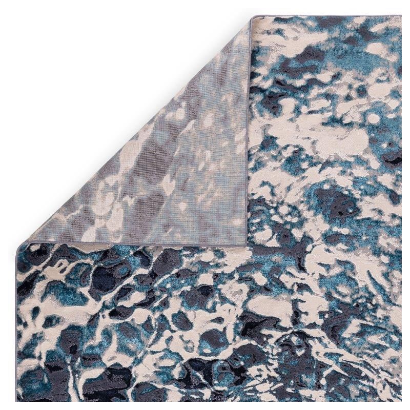 Tapis de salon contemporain polyester Angara Foam nuances de bleu, gris et écru