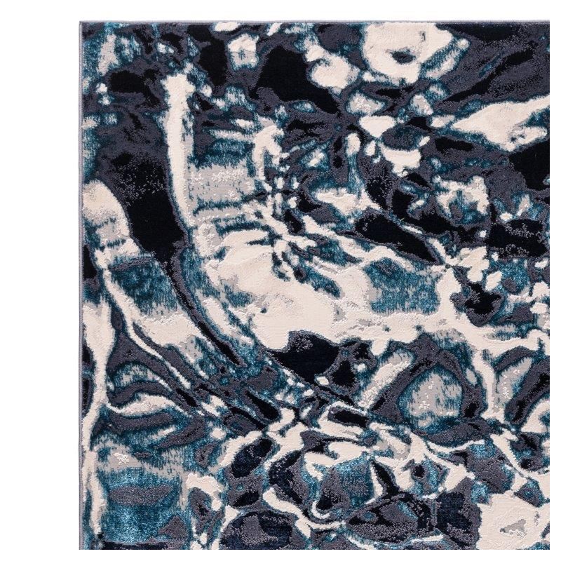 Tapis de salon contemporain polyester Angara Foam nuances de bleu, gris et écru