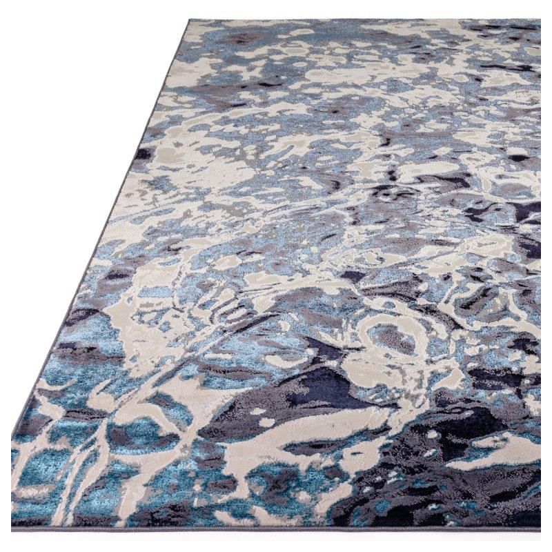Tapis de salon contemporain polyester Angara Foam nuances de bleu, gris et écru