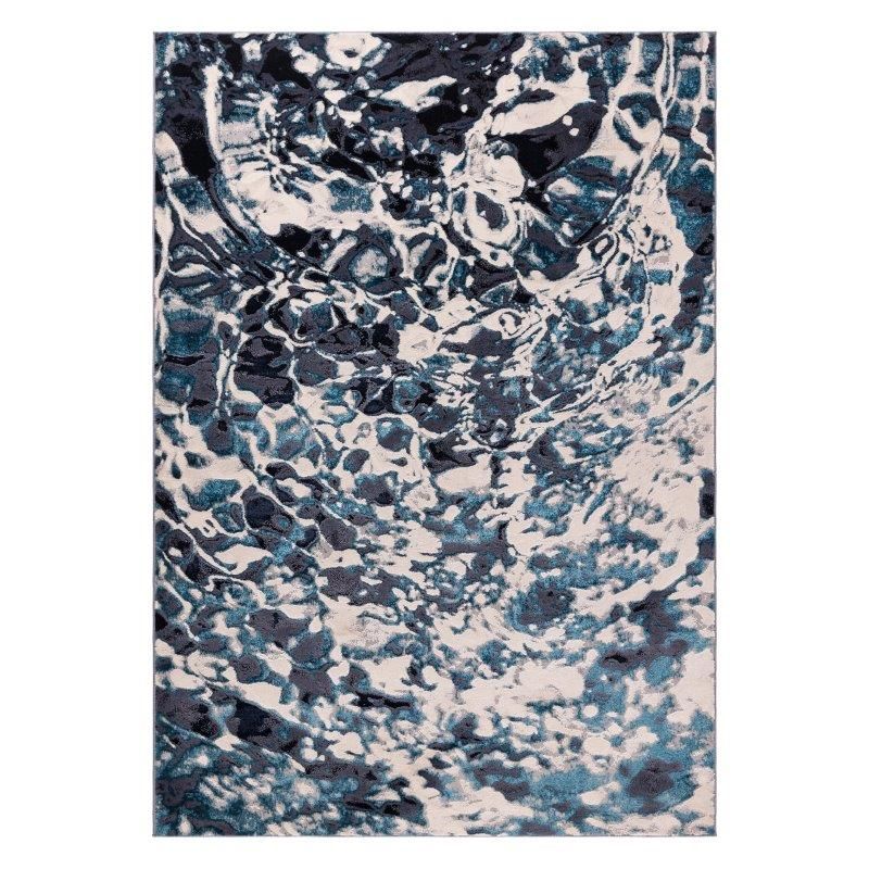 Tapis de salon contemporain polyester Angara Foam nuances de bleu, gris et écru