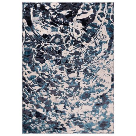 Tapis de salon contemporain polyester Angara Foam nuances de bleu, gris et écru
