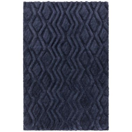 Tapis shaggy haut de gamme en polyester Cordoba bleu marine