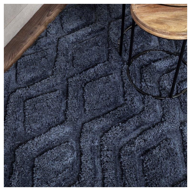 Tapis shaggy haut de gamme en polyester Cordoba bleu marine