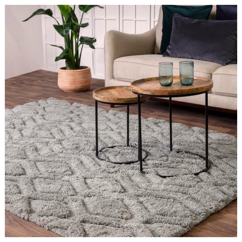 Tapis shaggy haut de gamme en polyester Cordoba gris argent